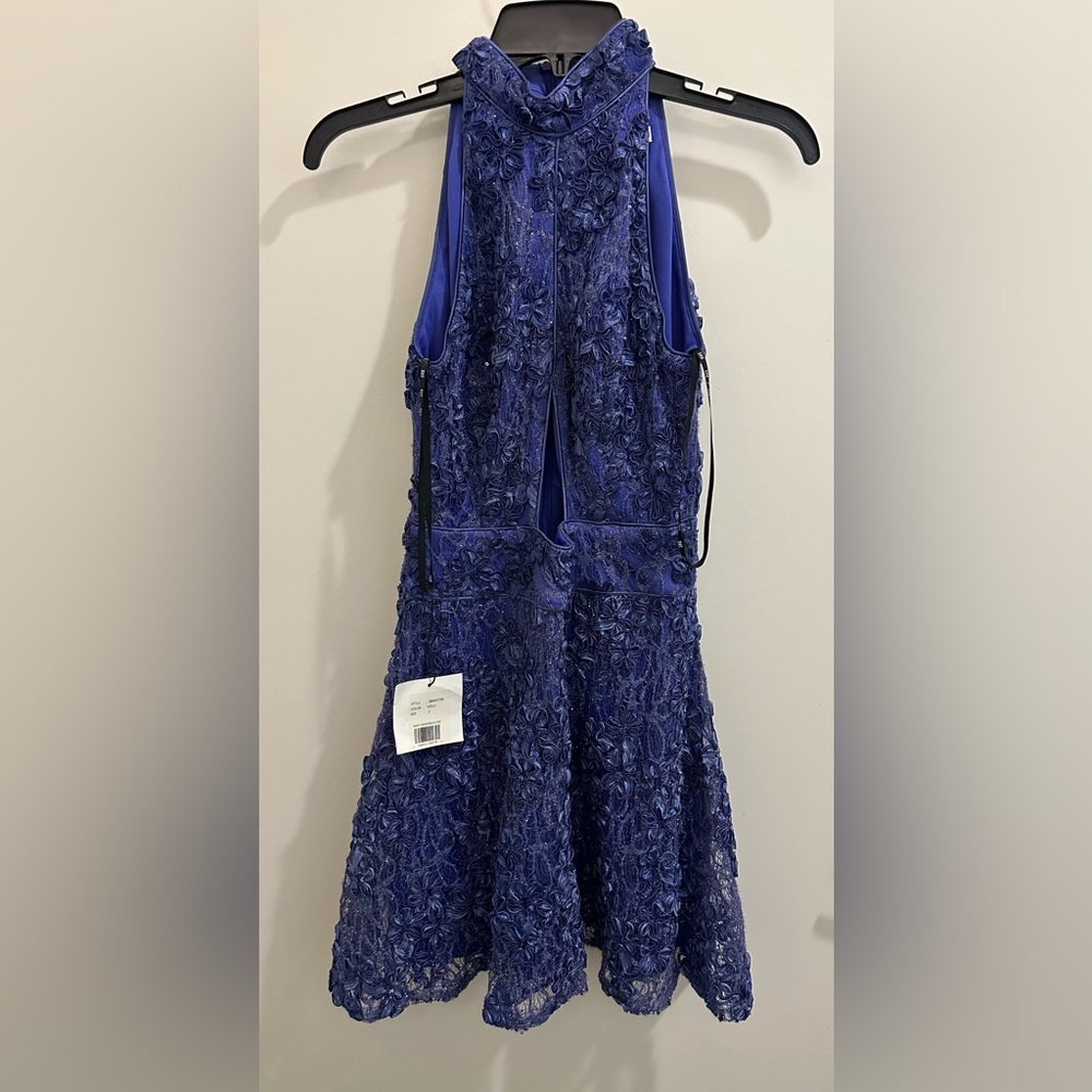 SHO By Tadashi Shoji Womens Purple Sequin Floral Fit & Flare Dress- size 2